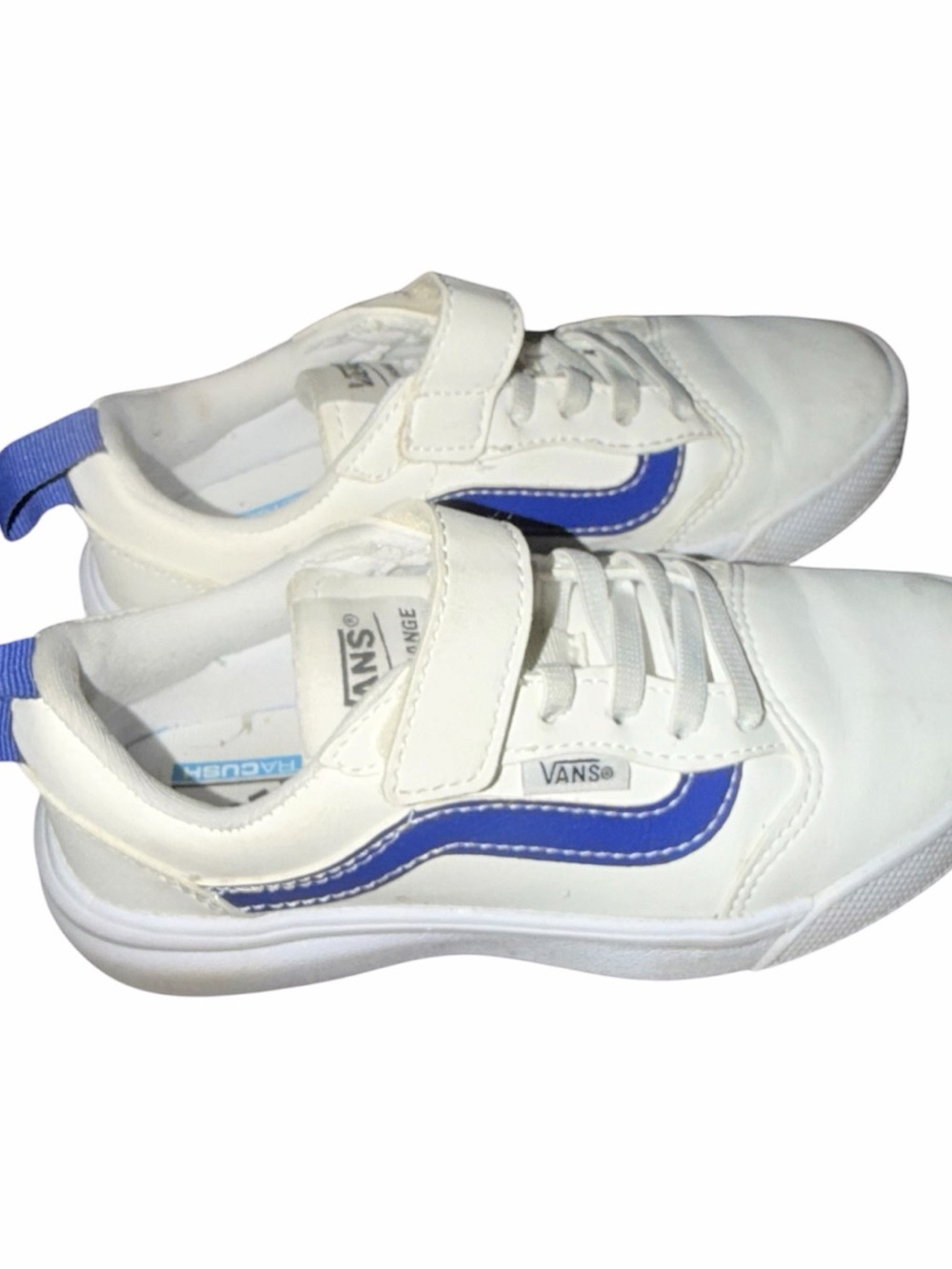 Vans Kids White Sneakers with Blue Side Wave